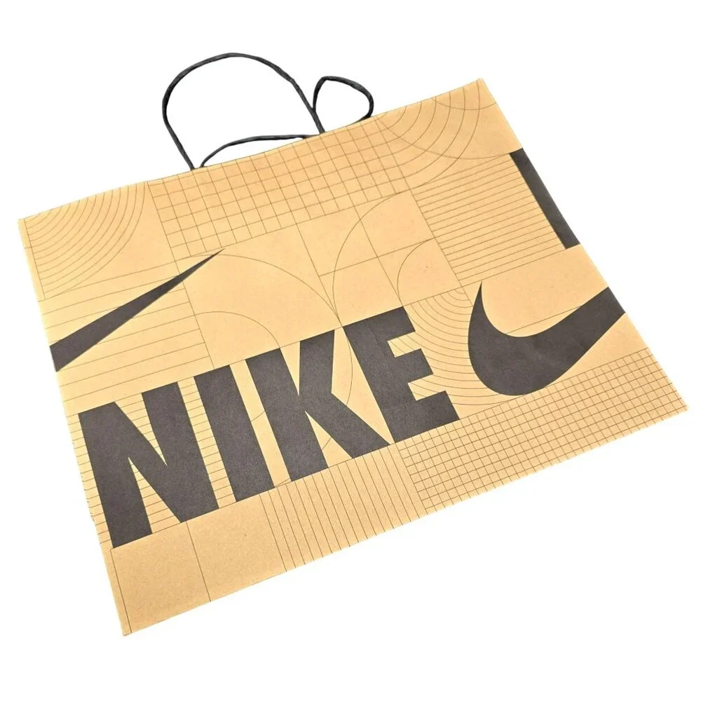 Nike Brown Recycled Paper Shopping Bag Tote Bold Logo Design Vr1030